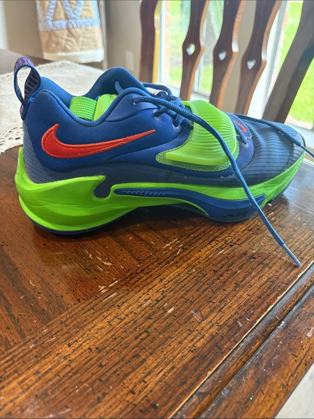 Nike Kids Blue & Neon Green Sneakers with Red Swoosh